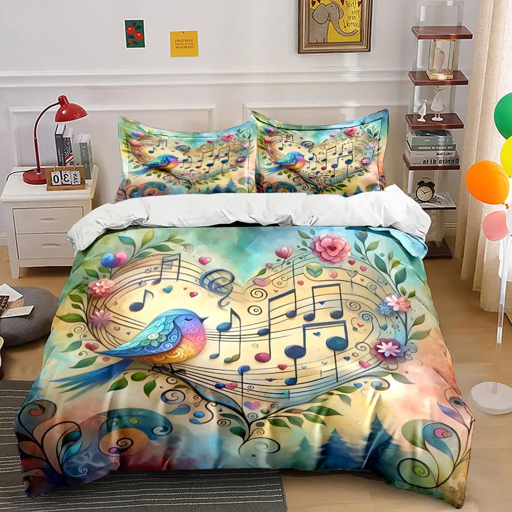 Set di biancheria da letto con copripiumino morbido e confortevole, motivo floreale e uccelli, include 1 copripiumino e 2 federe, idea regalo