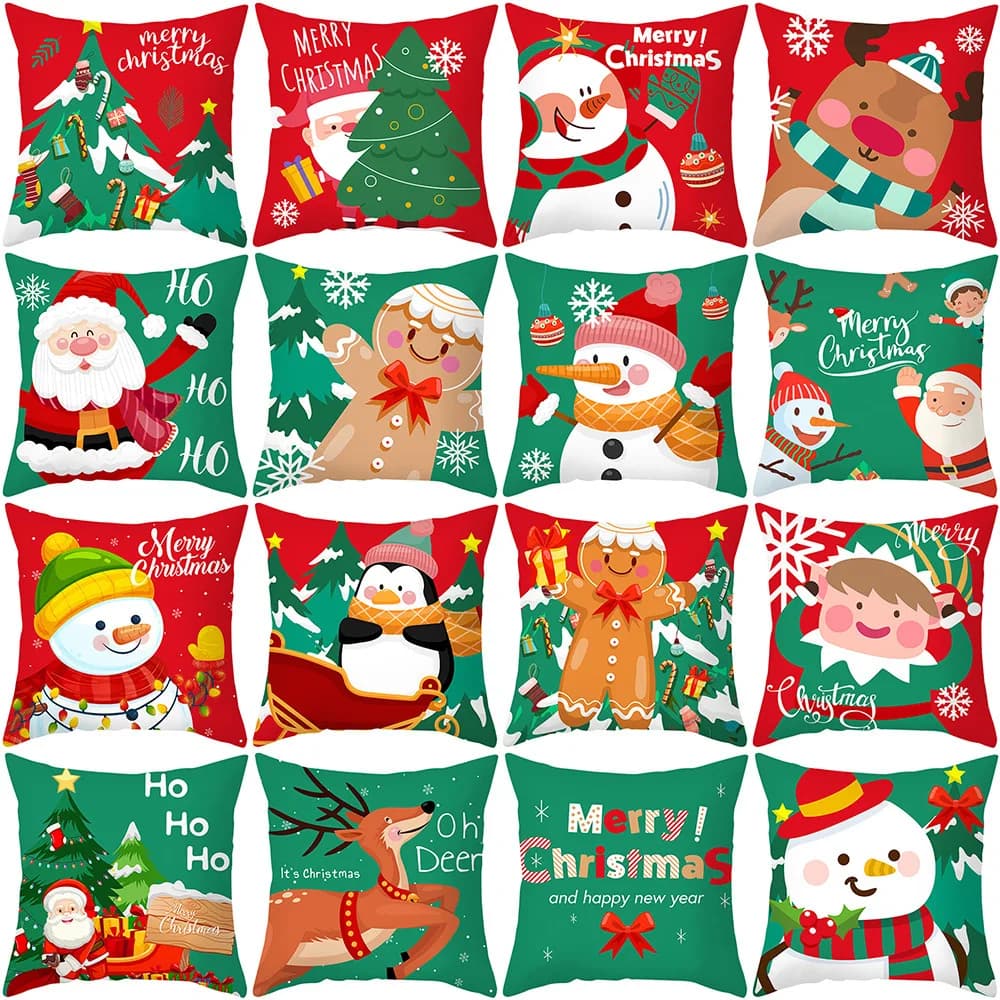 Fodera per cuscino con motivo natalizio rosso e verde con stampa corta in peluche per fodera per cuscino decorativa per divano del soggiorno