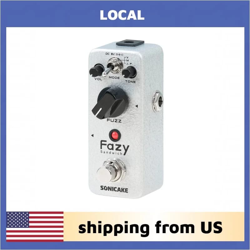 Pedale per Chitarra SONICAKE Fuzz, Mini Pedale Effetto Fuzzy per Chitarra Elettrica e Basso, 3 Suoni Classici, True Bypass Fazy Sandwich