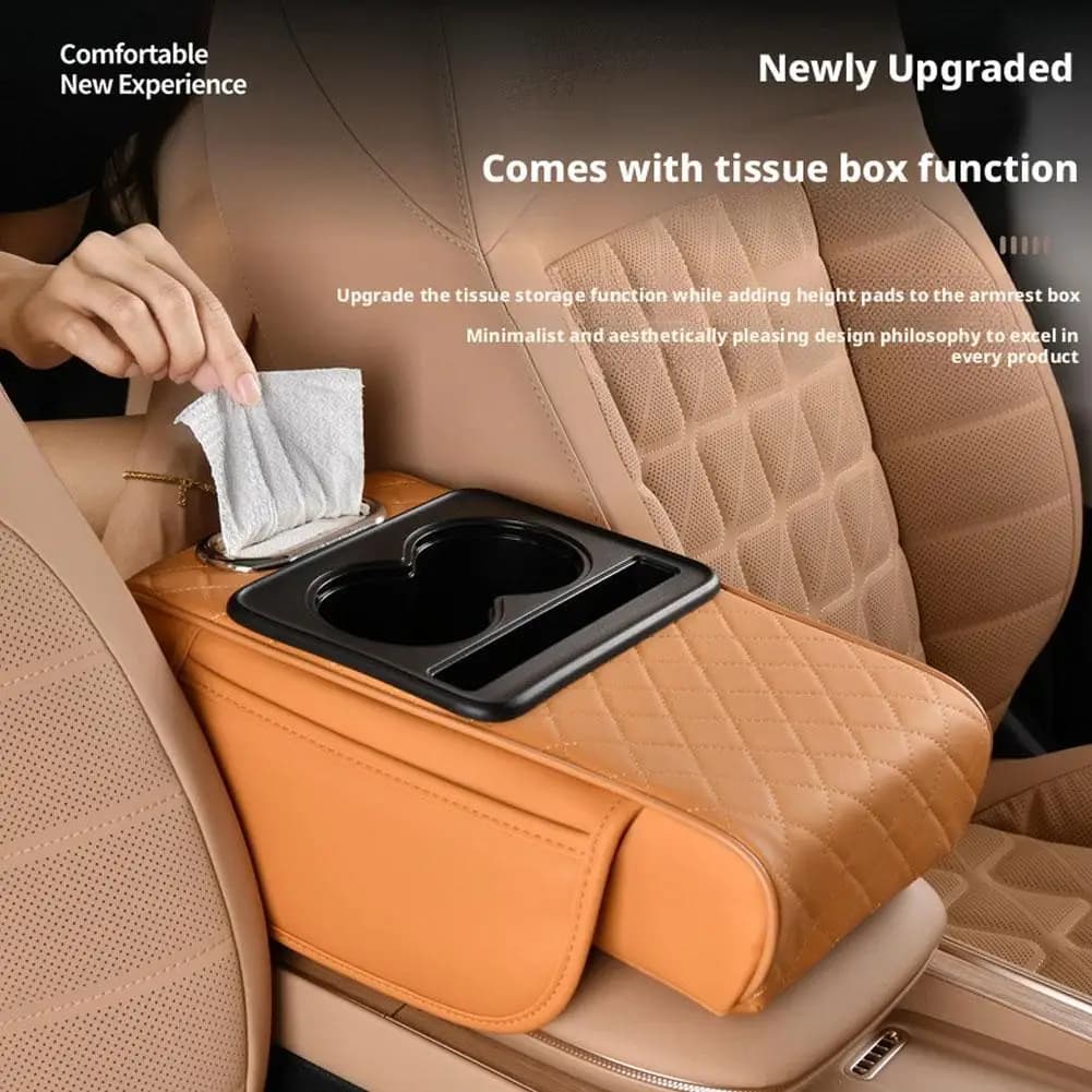 Organizzatore Multifunzionale in Pelle PU per Bracciolo Auto, Porta Fazzoletti e Accessori Interni K8K1