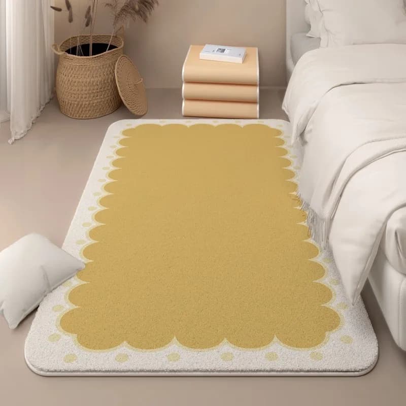VIKAMA Nordic Wave Edge Rug Soft Slip Resistant Bedroom Side Cushion Long Wool Living Room Carpet for Home Decoration