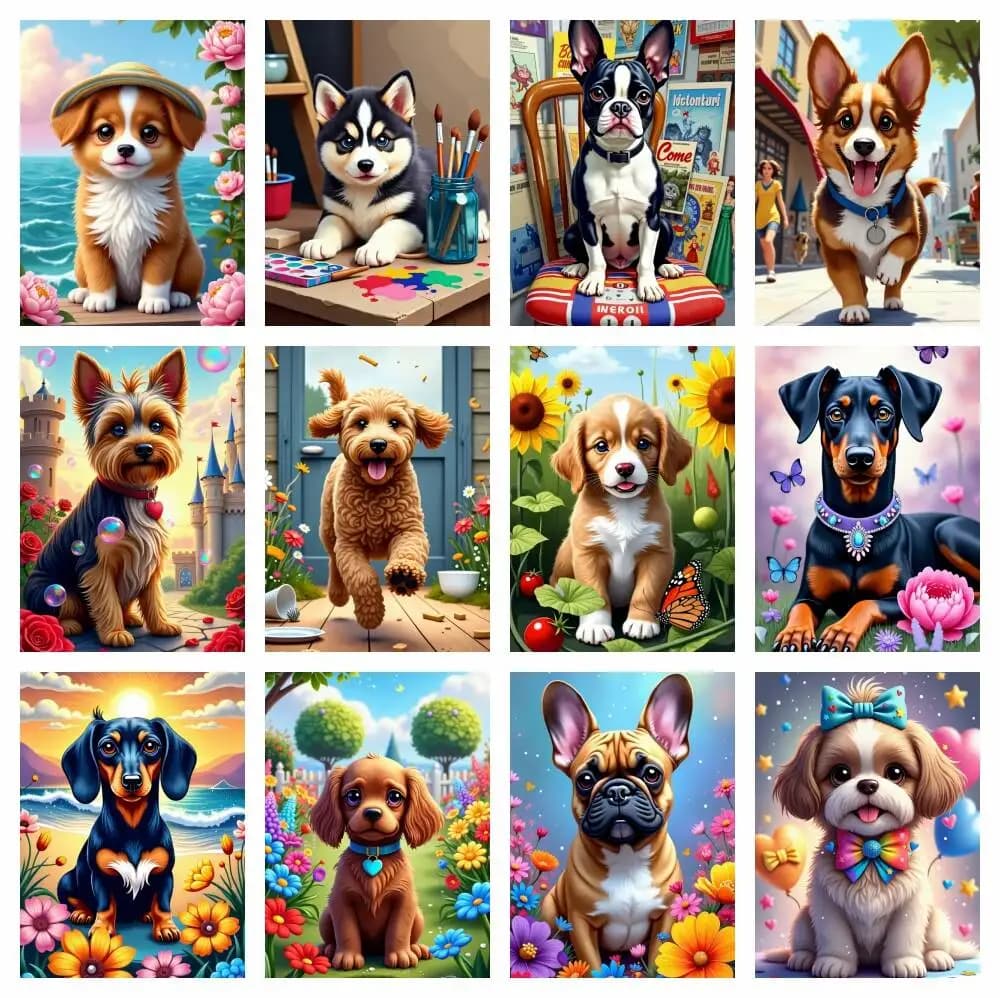 2026 Kit Pittura Diamante Fai da Te, Decorazione Casa con Motivi Cane e Animale, Ricamo Diamante, Mosaico Fiore Rosa, Punto Croce, con Diamanti Quadrati e Rotondi Completi