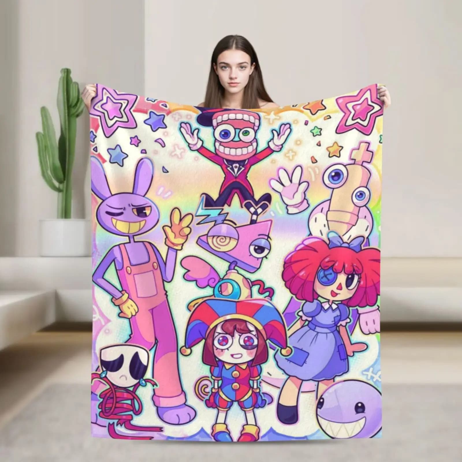 A-Amazing D-Digital Anime Circus Cosy flannel blanket super soft, theme warm blanket fun game for living room, home decorations