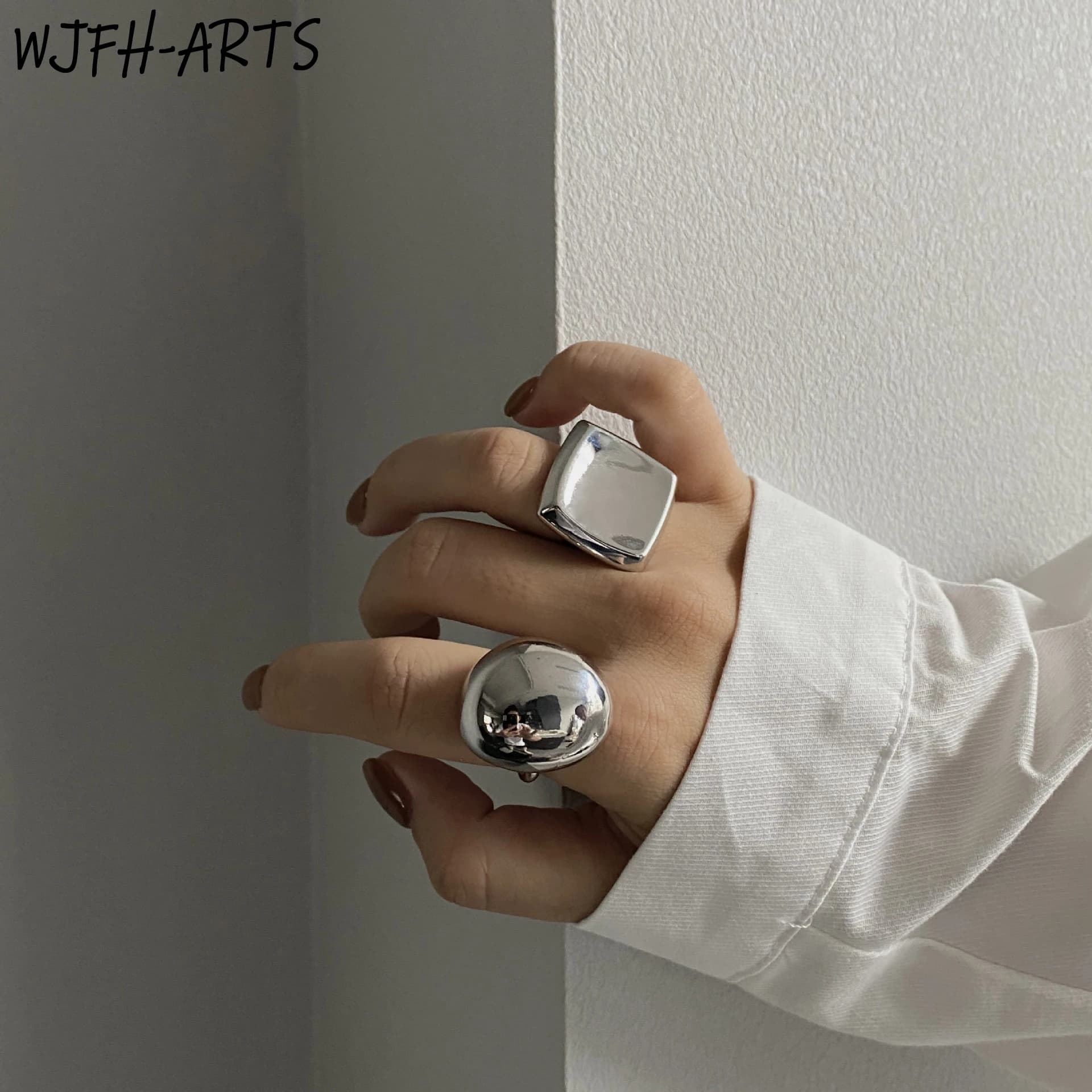 WJFH-ARTS Anello Aperto Quadrato a Forma di Uovo in Metallo Liscio Stile Minimalista per Donne, Anelli Placcati Argento di Lusso Leggero, Gioielli all'Ingrosso