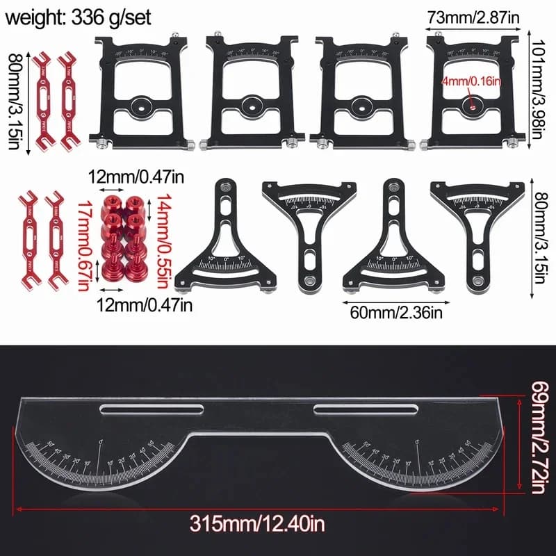 RC Aluminum On Road Chassis Setup System Measuring Tool Set With Ruler Wrench for 1/10 Axial SCX10 Capra TRX4 Yikong Upgrade