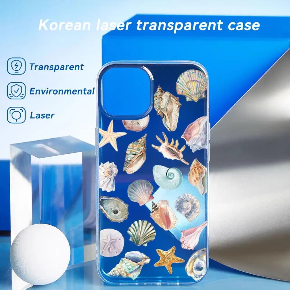 Summer bikini beach cartoon pattern Phone Case Laser gradient Transparent Phone Case For iPhone 17 16 15 14 13 12 Pro Max Plus