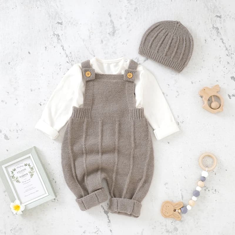 Baby Romper Sets Knitted Newborn Boys Girls Jumpsuit Sleeveless Autumn Infant Kid Sling Clothes Hat 0-18M Fashion Solid Overalls
