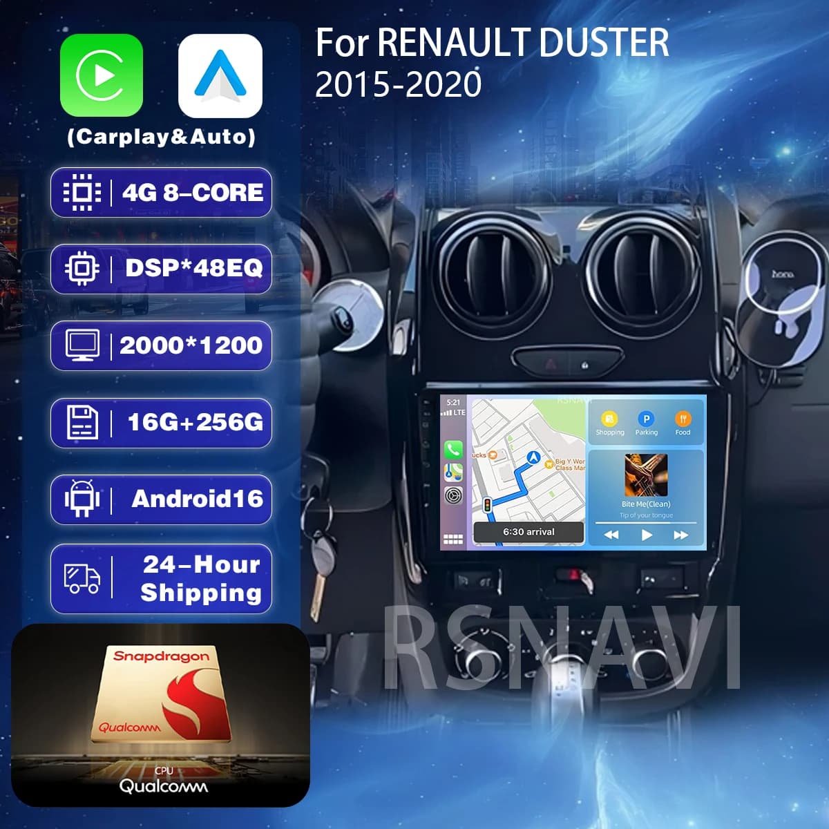 Autoradio multimediale Android 16 Carplay Plug and Play per Renault Duster 2015-2021 e LADA Largus 2021, stereo auto con Bluetooth.