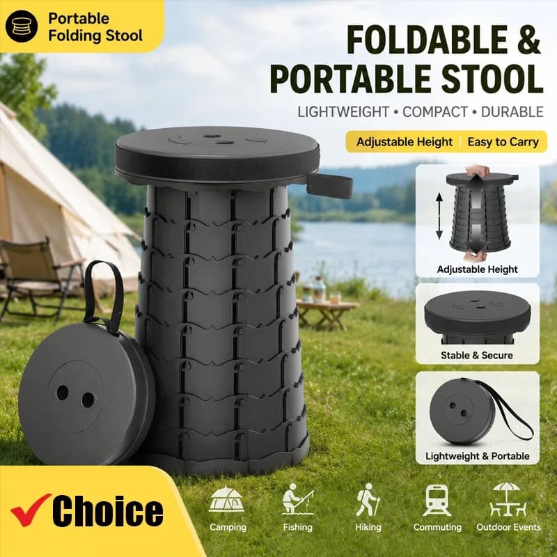 1 Pcs Portable Foldable Telescopic Stool for Camping, Fishing & Hiking – Adjustable Height, Lightweight & Durable Outdoor Seat