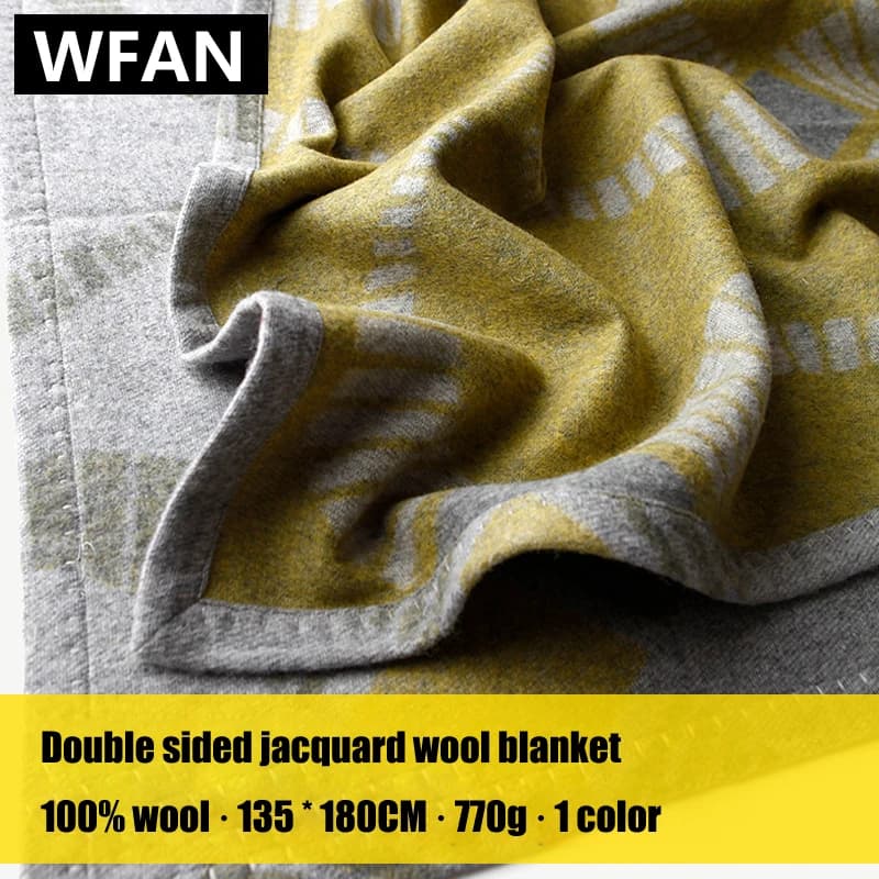 Coperta di lana jacquard a doppia faccia grigio blu di lusso leggero di fascia alta con bordo fatto a mano, coperta di copertura per aerei con scialle dell'hotel