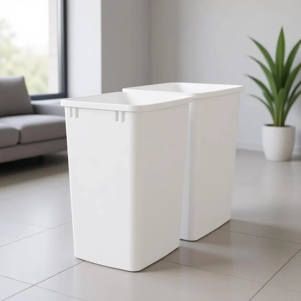 Set di 2 Contenitori per Rifiuti in Plastica da 35 Qt per Riciclaggio e Conservazione in Cucina, Bianchi