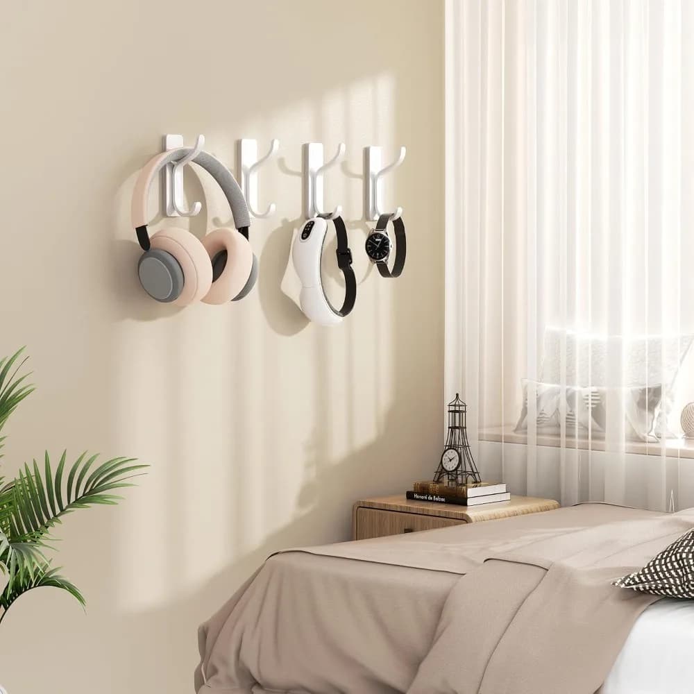 Heavy Duty Adhesive Wall Hooks 4 Pack Strong Sticky Metal Hanger for Towel Backpack Robe Purse Jacket Clothes Bathroom Dorm Closet Kitchen Door