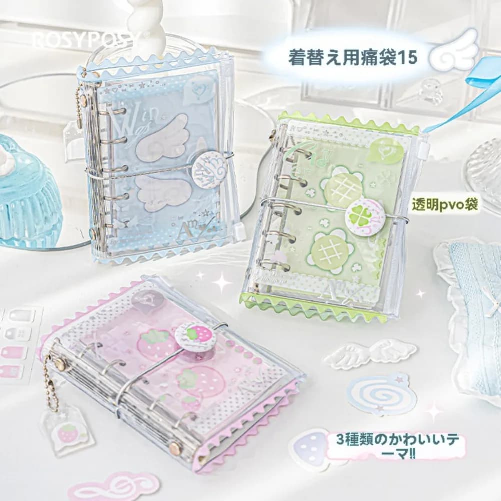 Kawaii M5 Mini Notebook Hand Book Transparent Angel Wing Cover Honeydew Melon Turtle binder Macaron Color diary Portable Notepad