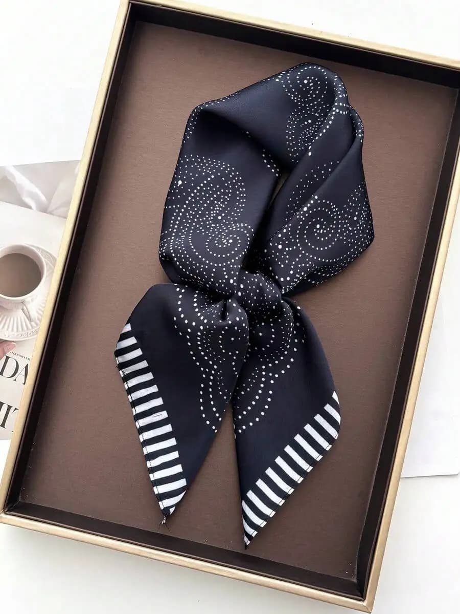 Sciarpa stampata da donna con motivo a pois e righe, sciarpa versatile da collo