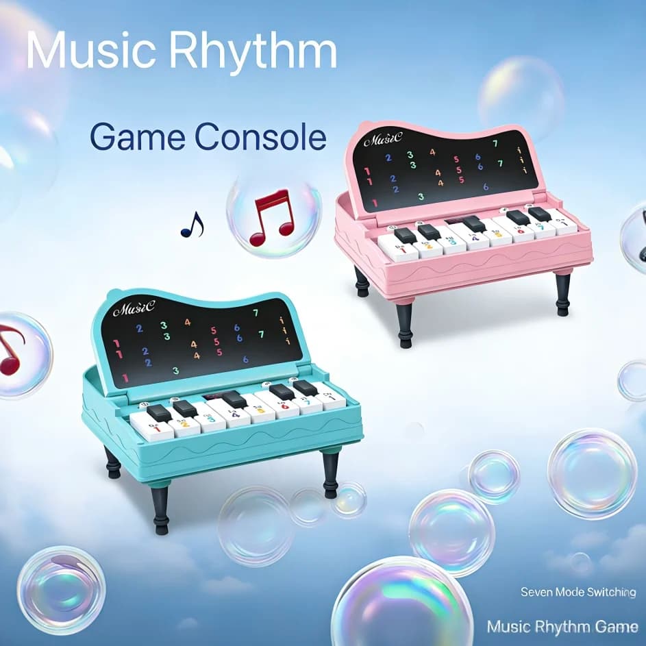 Un mini pianoforte desktop portatile con luci, musica, ritmo della tastiera elettronica e una console di gioco per completare i livelli; un mese