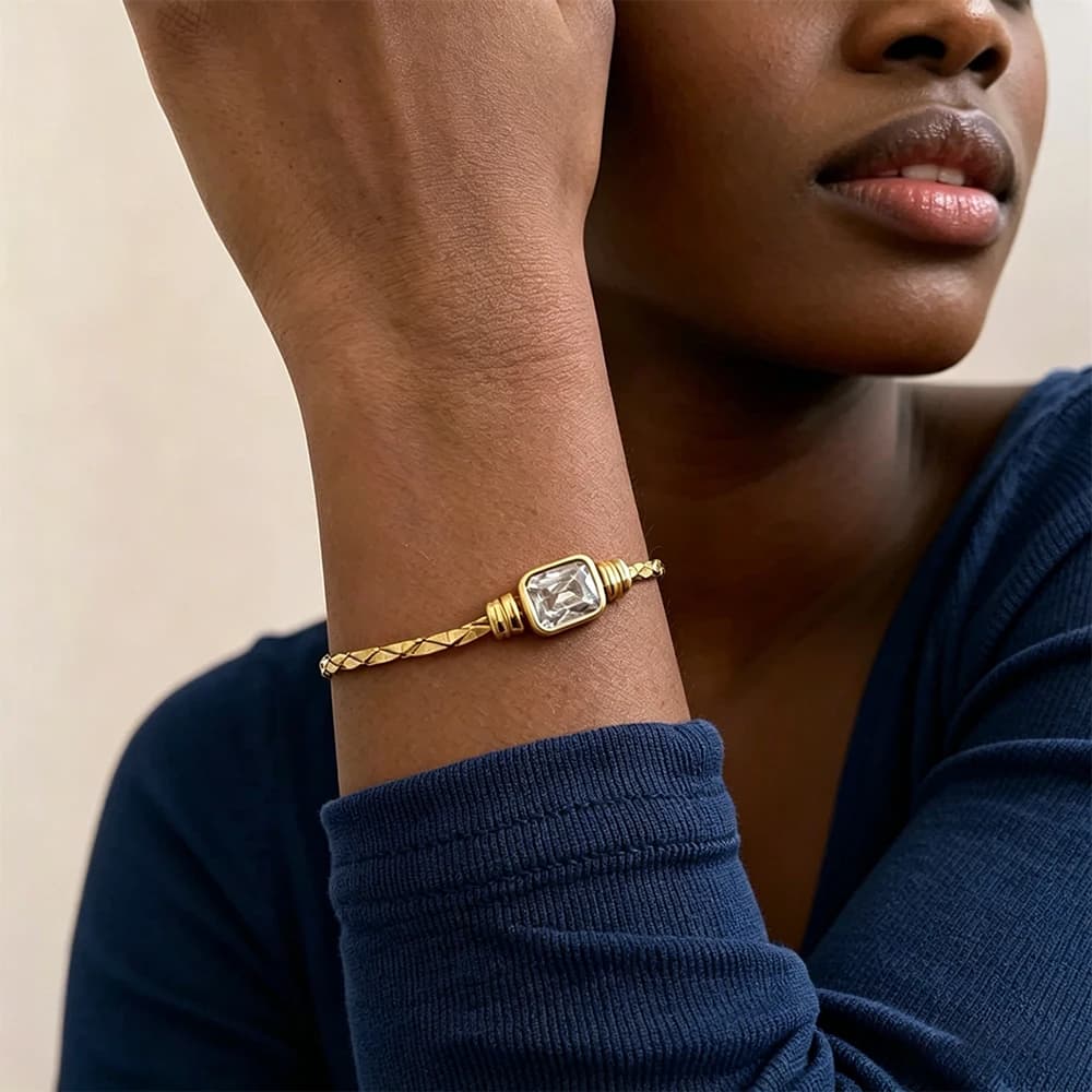 Vintage Chunky Square CZ Crystal Bracelet Adjust Stainless Steel Thin Snake Chain Zircon Bracelets Unique Jewelry Wedding Gift