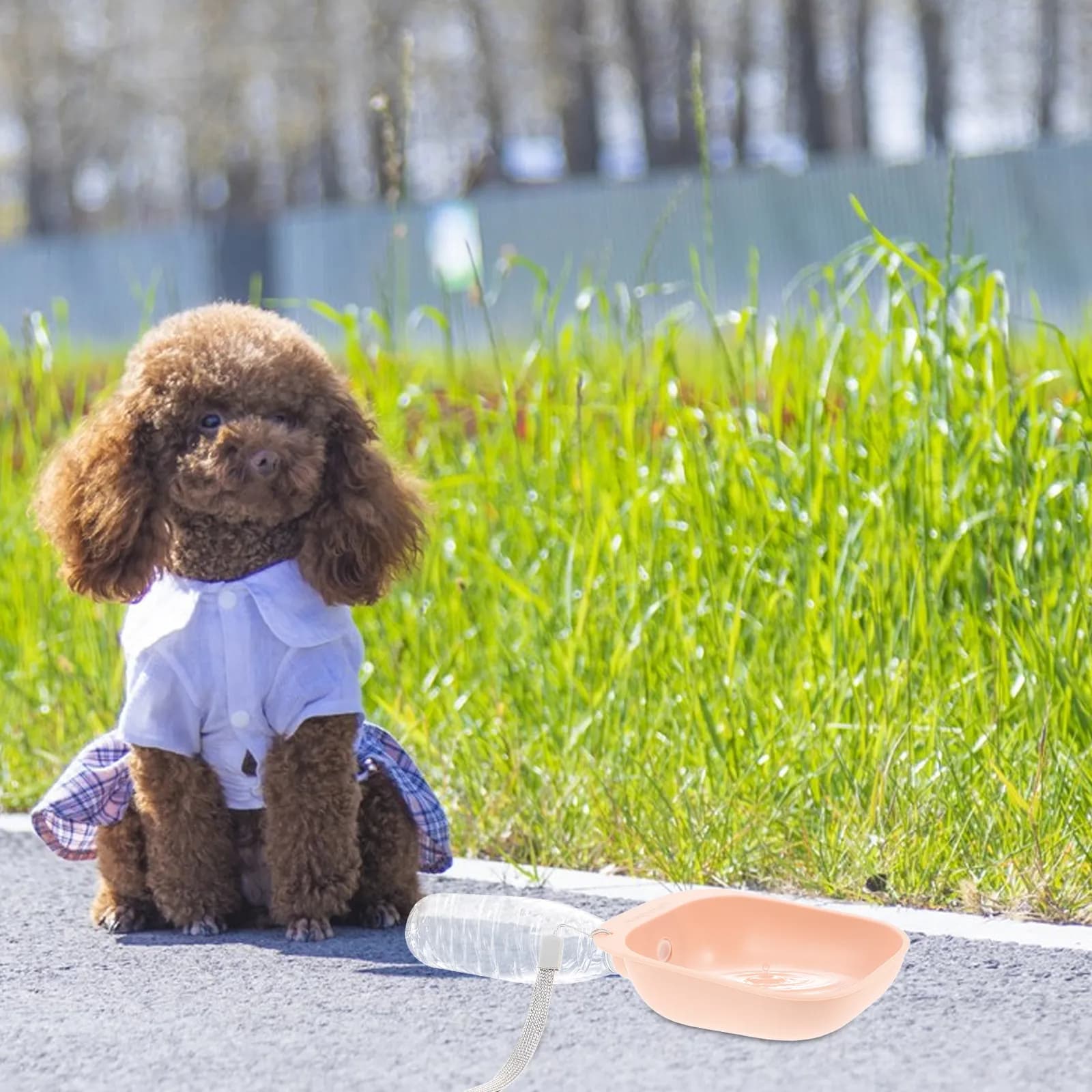 Bottiglia d'Acqua da Viaggio per Cani con Adattatore per Ciotola, Bottiglia Portatile per Animali Domestici, Ciotola Antispruzzo e Antigoccia, Facile da Pulire, per Auto e Esterni, in ABS