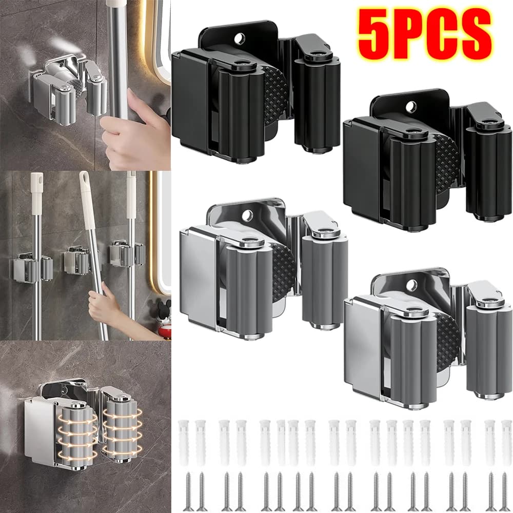 Wall Mounted Mop Clip Holder Mop Organizer with Screw Brush Broom Hanger Holder Waterproof Bathroom Organizer Shelf Accessorie