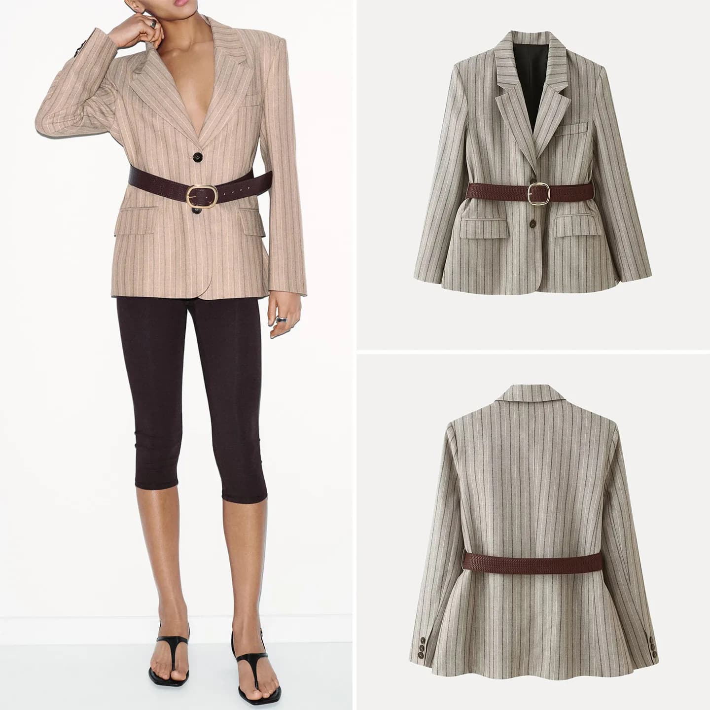 Women's Summer 2026 Long Sleeve Checkered Suit Jacket with Belt Fashionable Matching Style Standard Fit Short Outerwear