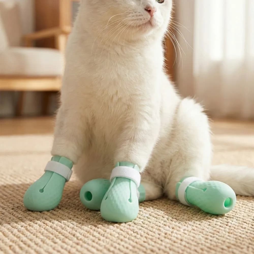 4 Pezzi Copriscarpe Antigraffio per Gatti, Protezioni Morbide e Confortevoli per Zampe di Gatti, Accessori per la Pulizia e il Bagno degli Animali Domestici