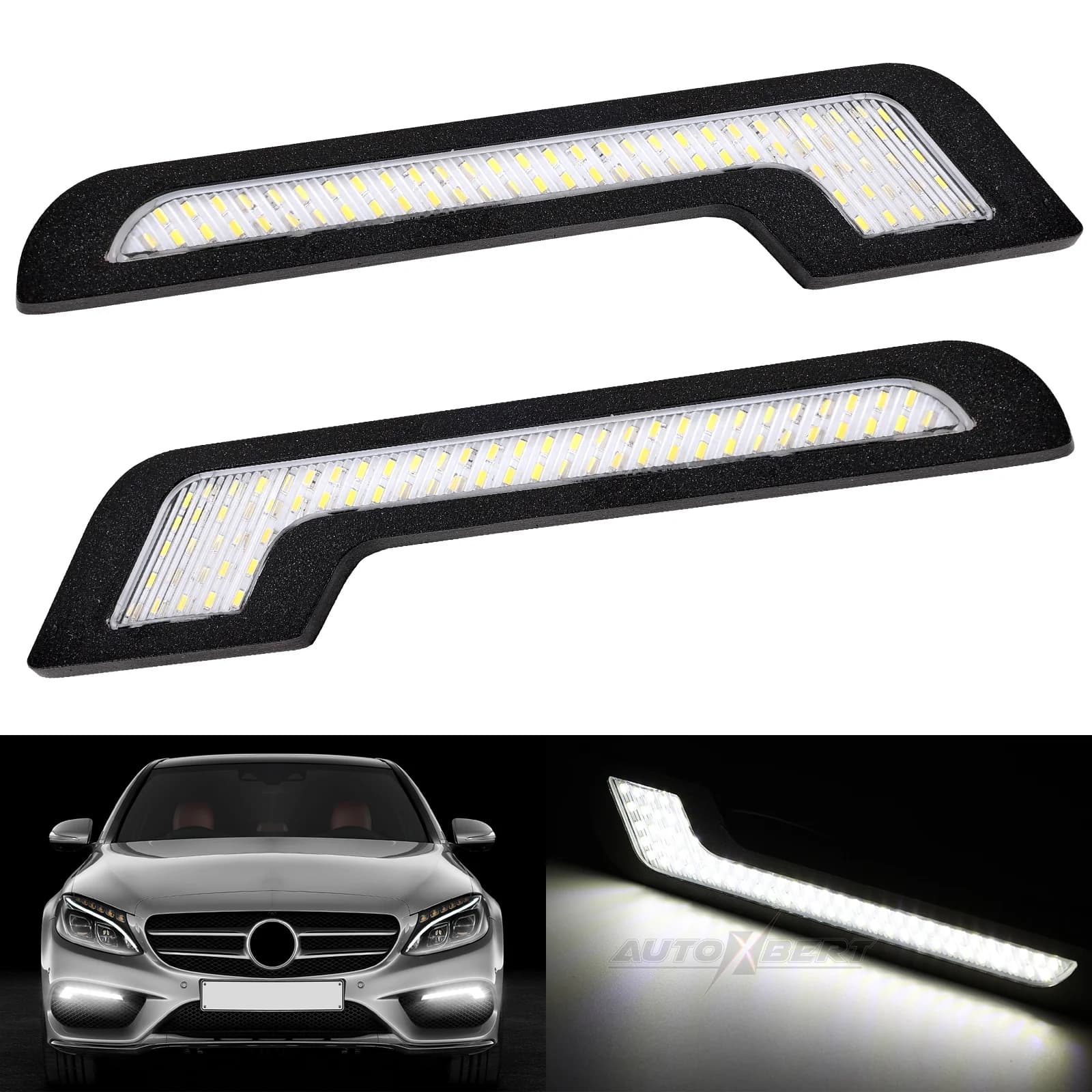 2x luci diurne universali LED strisce a forma di L a luce bianca 72 lenti in vetro SMD con adesivo posteriore 12V DRL lampada LED fai da te per auto