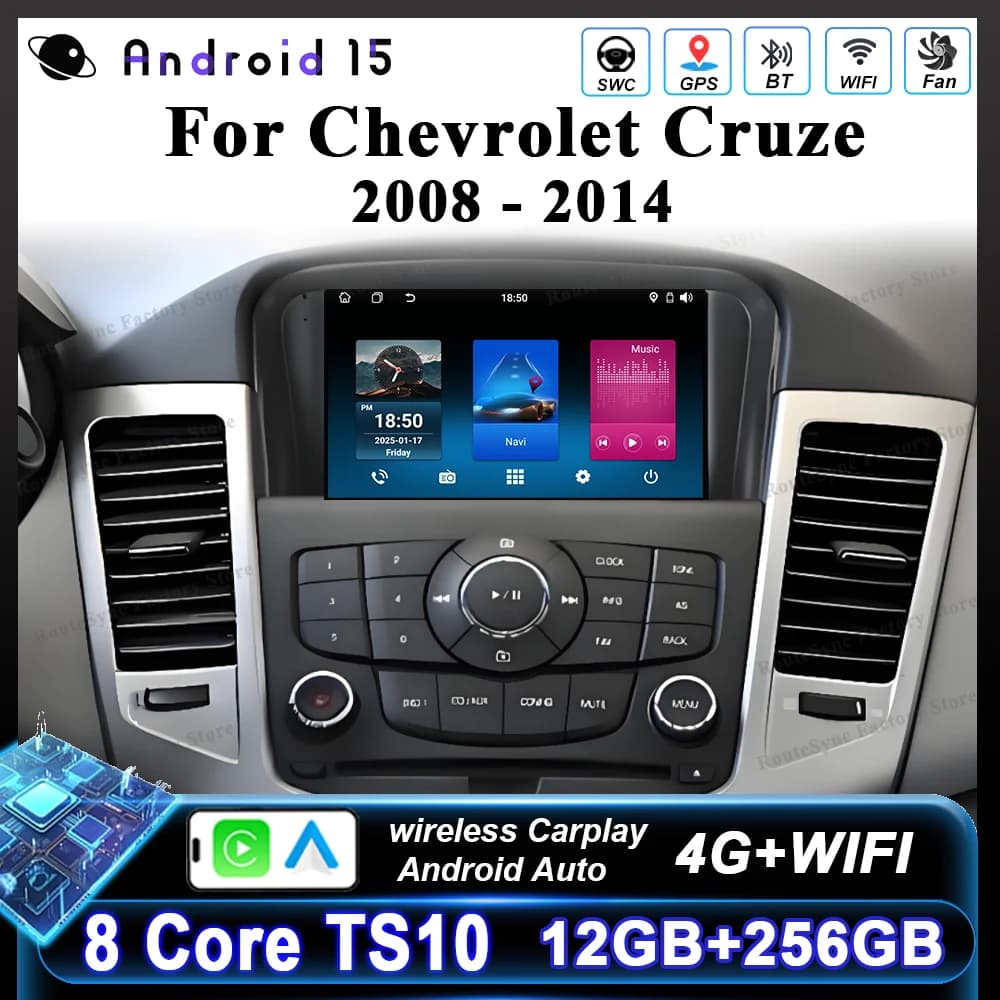 Android Carplay per Chevrolet Cruze 2008-2014, autoradio multimediale con WIFI, stereo, lettore DVD, Bluetooth e touchscreen.