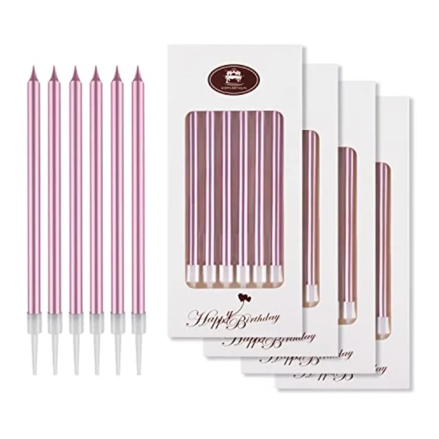 Set di 24 Candeline per Compleanno - Candele Lunghe e Sottili per Torte, a Combustione Lenta, per Decorazioni di Compleanno, Matrimoni e Feste