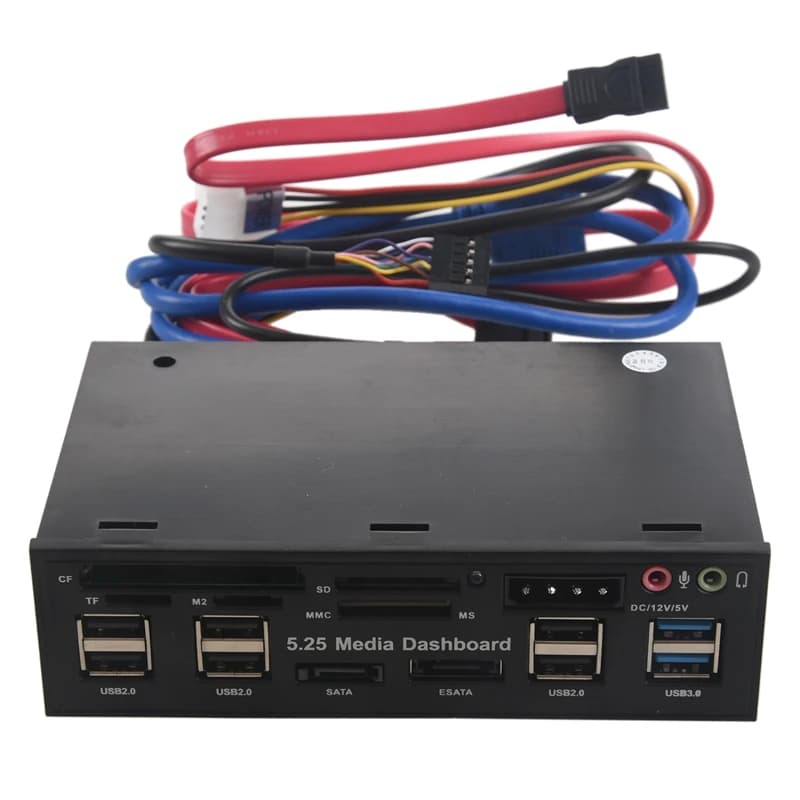 Multifuntion 5.25 "Media Cruscotto lettore di Schede USB 2.0 USB 3.0 20 pin e-SATA SATA Pannello Frontale