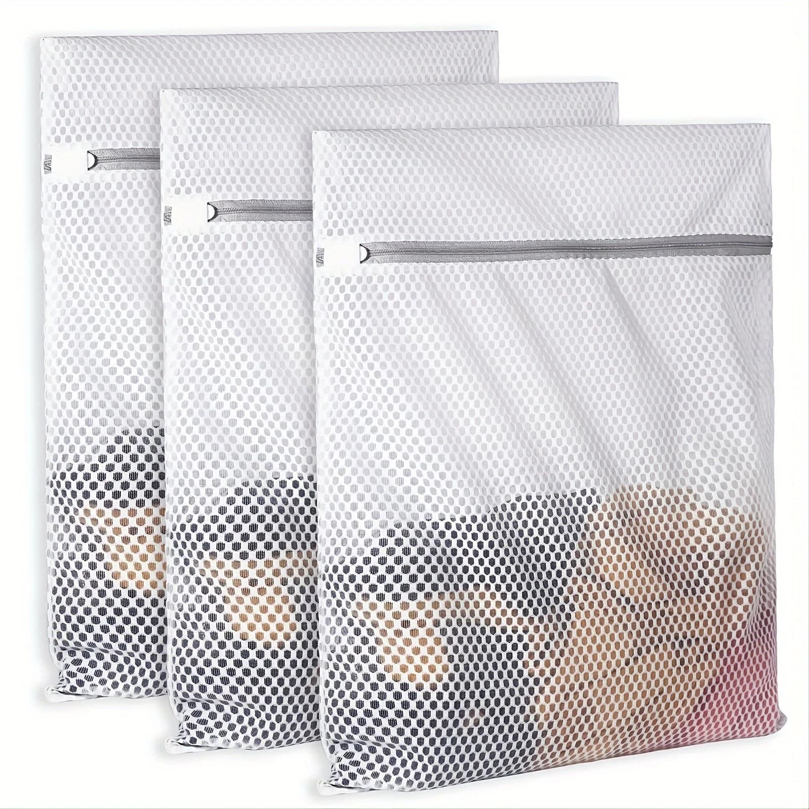 Bags for ultra-resistant linen in honeycomb net Reusable and washable care bags with zip closure for lingerie, jeans, towels and more