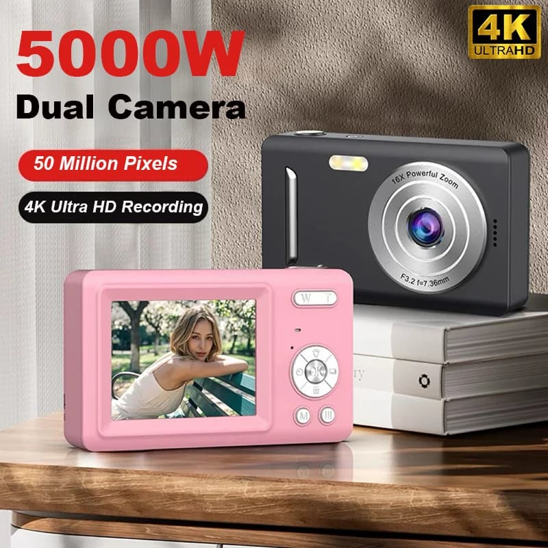 Fotocamera digitale 4K 5000W Pixel Retro CCD Fotocamera portatile con scheda Telecamera entry-level Doppia fotocamera Flash 50 milioni di pixel Messa a fuoco automatica