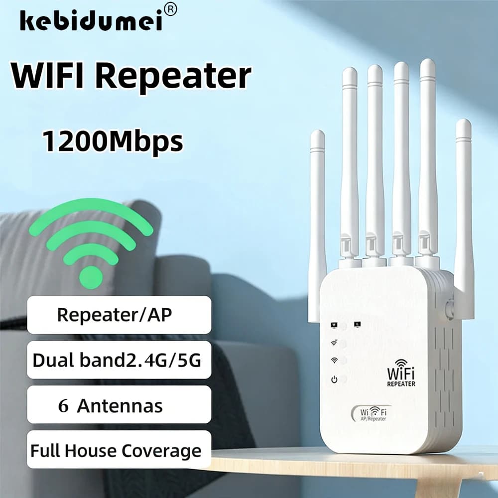 Ripetitore WiFi Dual Band 1200Mbps, Estensore Wireless, Amplificatore di Segnale WiFi 2.4G 5G, Amplificatore di Rete 360° ° Segnale Wi-Fi a Copertura Totale