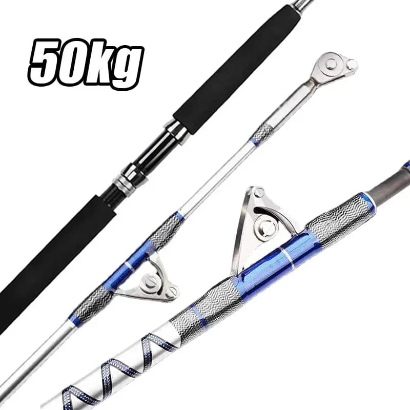 1.98M 2.1M Canna da pesca Spinning in acqua salata Big Game 50kg Canna da pesca a traina offshore da 2 pezzi Canna da pesca per barche marine con guide a rulli