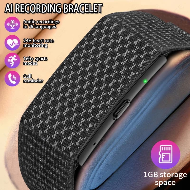 No Screen Smart Watch AI Meeting Transcription Call Reminder HeartRV Blood Pressure Sport Fitness Smart Bracelet For Andriod iOS