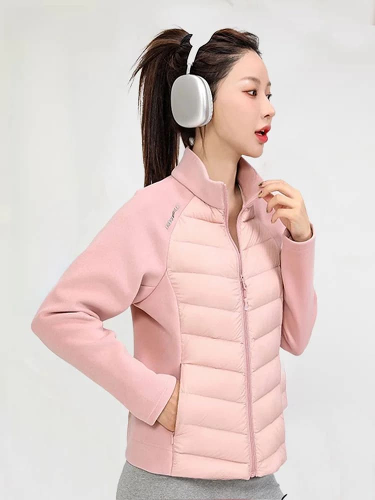 Yaloo Warm Short Slim Fit Fashionable Plaid down Jacket Winter Thin Stand Collar Sport Fitness Outerwear for Women Casual Style