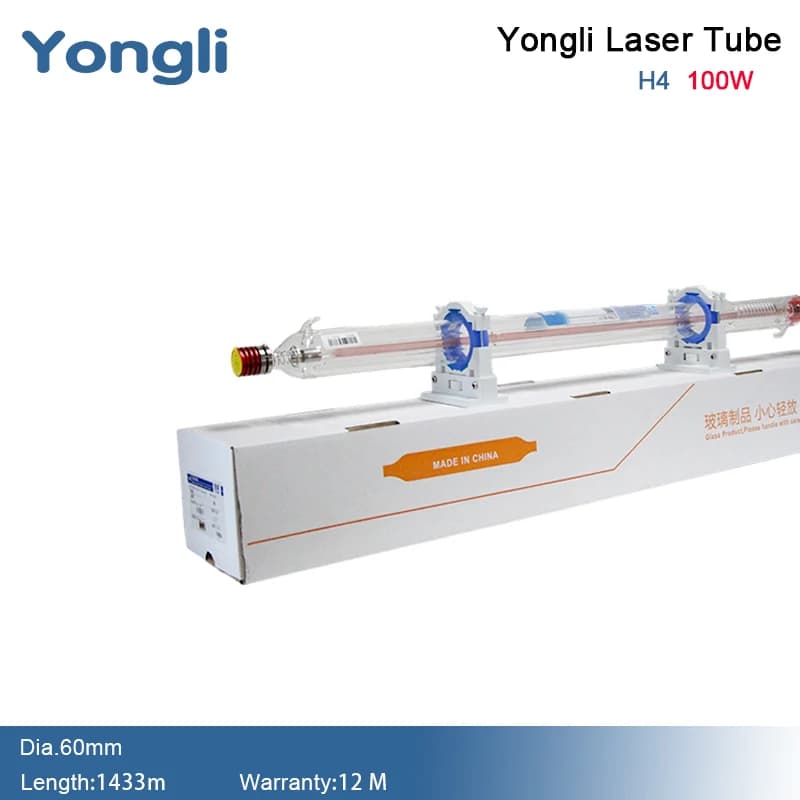 Tubo Laser CO2 Yongli Factory H4 Dia.60mm 100W, Lampada Laser in Vetro, Componenti per Attrezzature Laser per Taglio e Incisione CO2