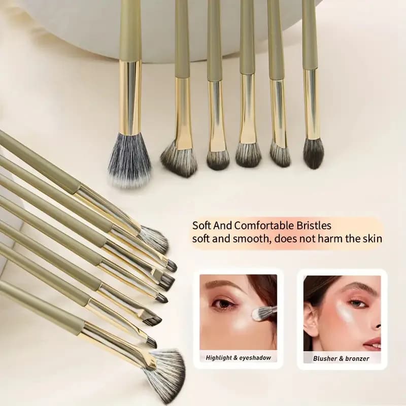 Set di 13 Pennelli da Trucco Placcati Oro per Ombretto, Pennello a Lama, Pennello per Effetto Halo, Strumenti di Bellezza con Setole Morbide