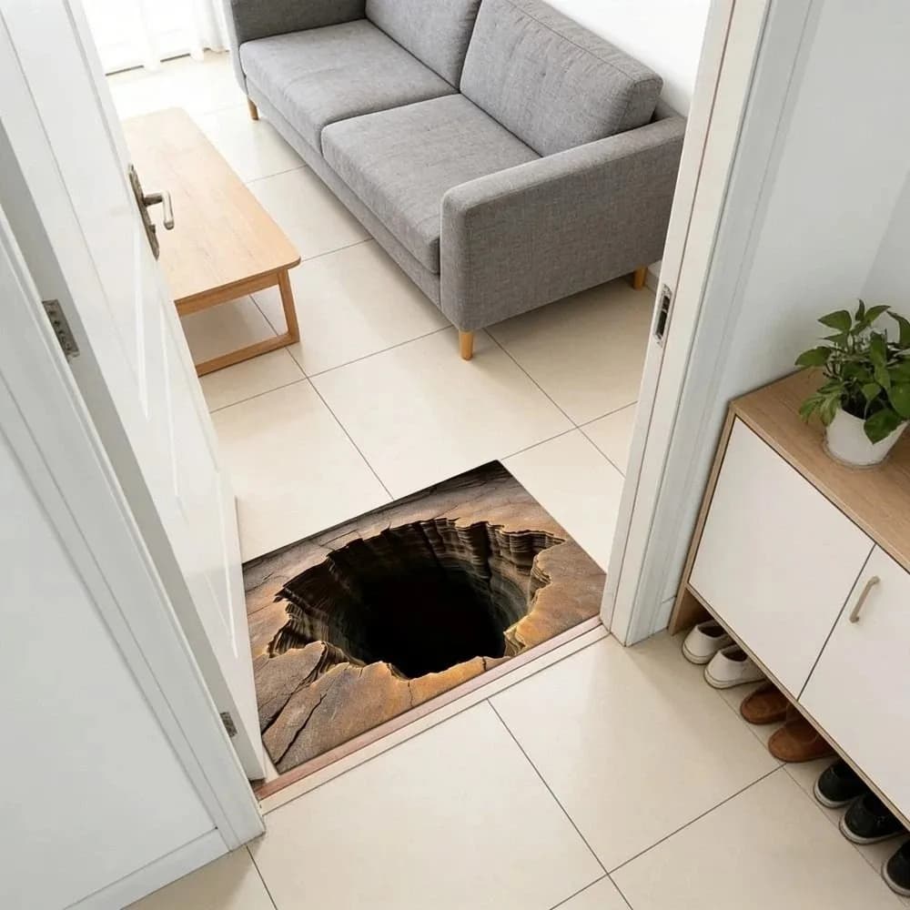3D Flat Optical Illusion Doormat Non-slip Water-absorbing Bathroom Carpet Abrasion-resistant Durable Bedroom Door Rug Home Decor
