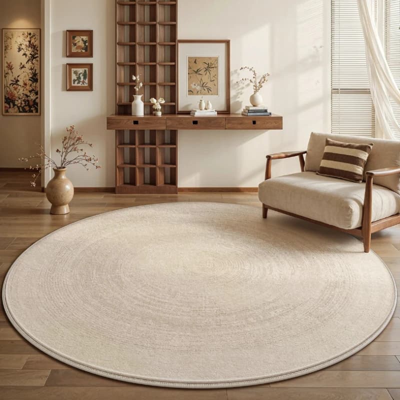 Tappeti in Stile Crema per Soggiorno, Arredamento Minimalista per Camera da Letto, Tappeto Rotondo Morbido e Soffice, Tappetino Spesso in Peluche per Lounge e Guardaroba