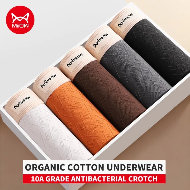 MiiOW Set di 5 Boxer da Uomo in Cotone, Traspiranti con Rete, Morbidi e Antibatterici, Intimo Maschile