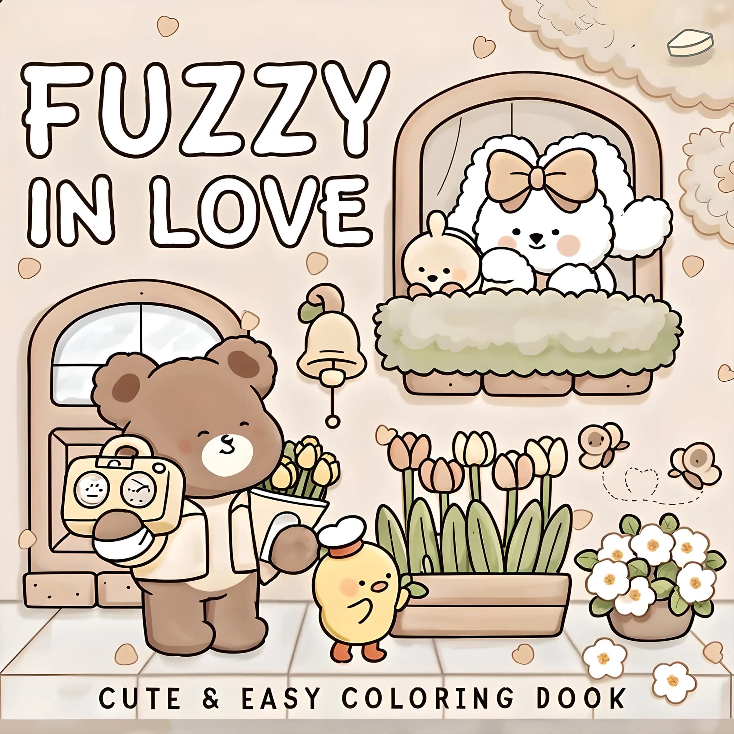 FUZZY IN LOVE Bold-easy Patterns Coloring Book for Adults Cute Drawing Book Perfect Gift for Party and Birthday