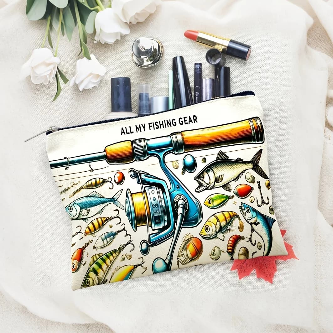 Borsa per cosmetici da pesca (1 pezzo) - Borsa multifunzionale con cerniera per donna, perfetta borsa da viaggio con cerniera, divertente regalo di compleanno