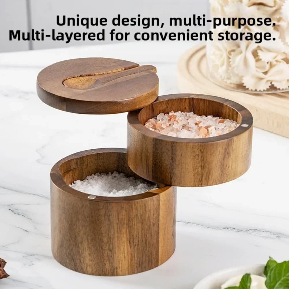1PCS Barattoli per condimenti per sale Legno di acacia Saliera Contenitore per spezie Contenitore per condimenti Coperchio magnetico per riporre la cucina con fessura per cucchiaio