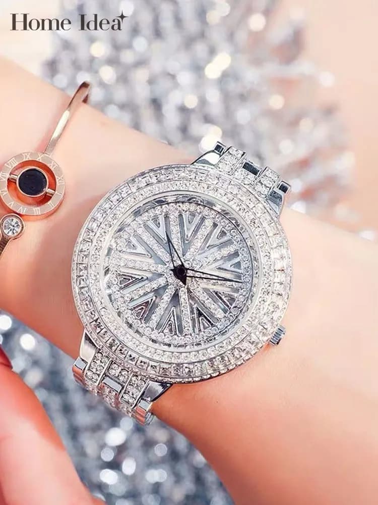 Nuovo orologio da donna placcato in oro rosa argento Orologio da polso al quarzo in cristallo lucido con bottone a pressione da donna elegante