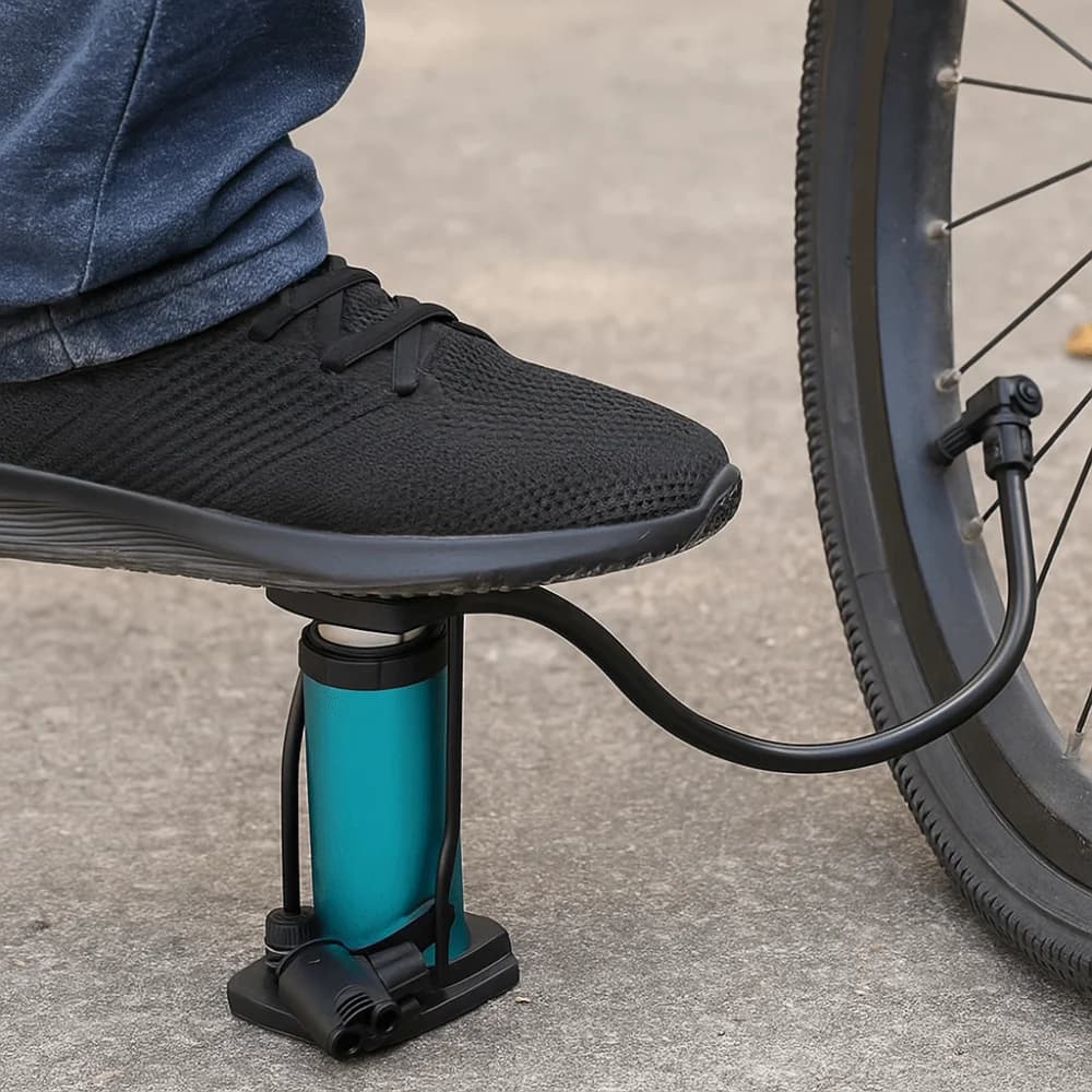 Pompa per bicicletta Mini pompa di gonfiaggio per bicicletta Passo su pompa di aria per bicicletta in lega di alluminio Pompa a pedale per bici portatile per uso domestico Bici da strada