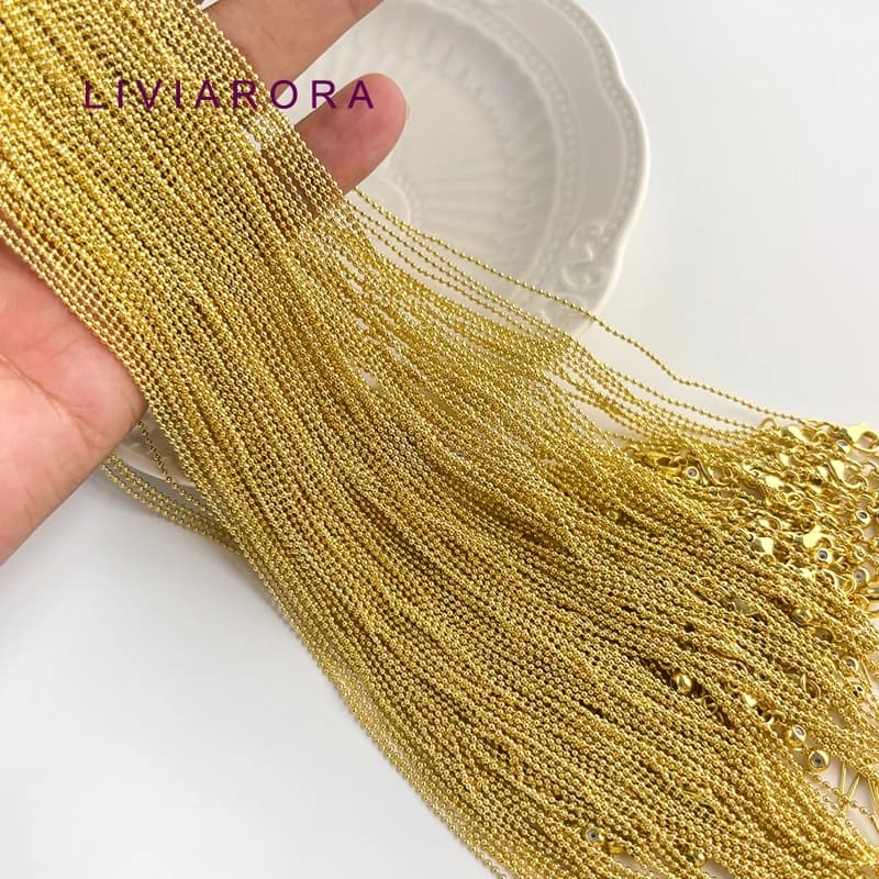 1/3/5Pcs 46cm Length 18K Gold Plated Brass Ball Bead Chain Necklace,1.1mm Thin Bead Chain For Jewelry Making Supplies