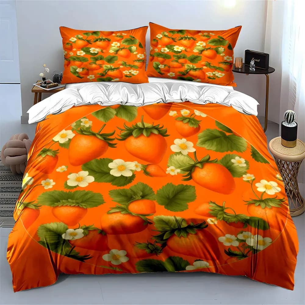 Set Decorativo con Motivo Fragola, Set Copripiumino Morbido e Confortevole, Include 1 Copripiumino e 2 Federe, Regalo