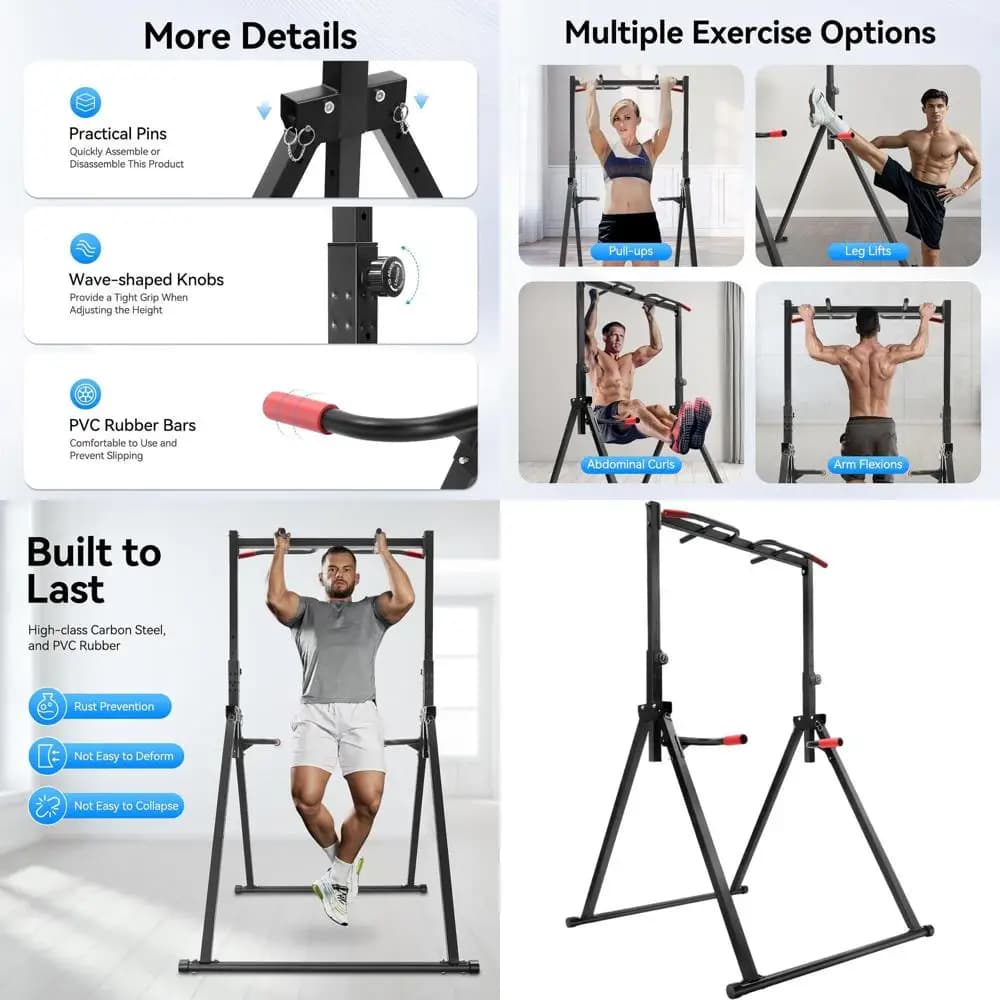 Foldable Multifunction Tower for Tractions and Dip, Adjustable Station for Strength Training and Fitness