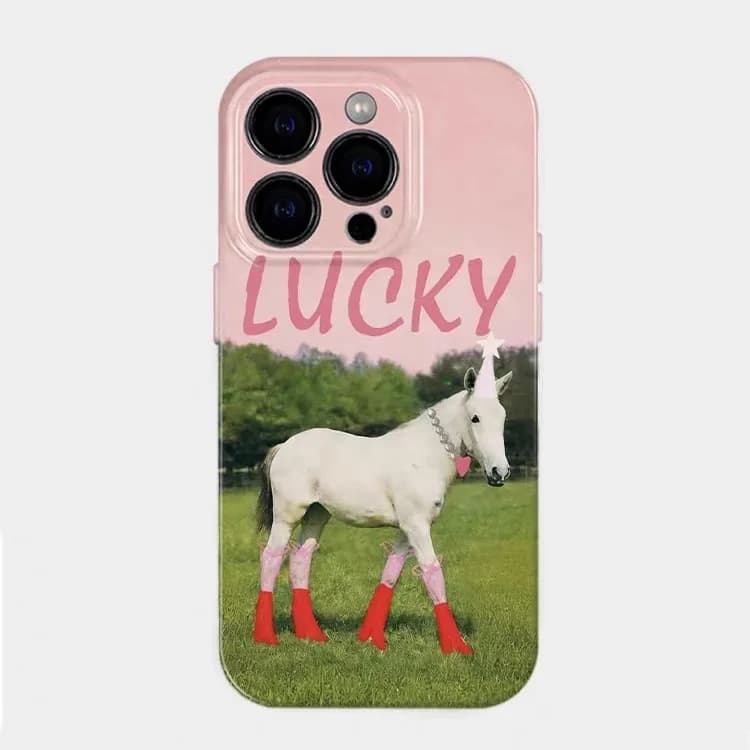 Pink cartoon lucky horse Phone Case for IPHONE 17 Air 16E 15 PROMAX 14 15 Plus 13 12 MINI 11PRO 16Plus XR XS Acrylic Phone Cover