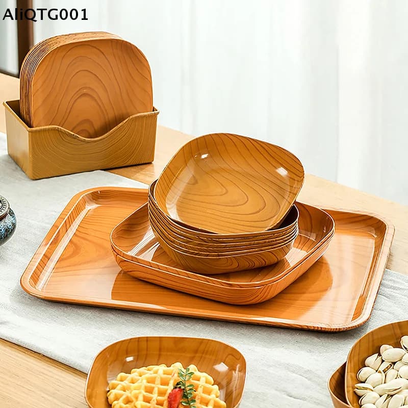 Piatto Creativo in Plastica Effetto Legno per Snack, Sushi, Colazione, Frutta Secca, Sottopiatto per Aceto e Contenitore per Ossa