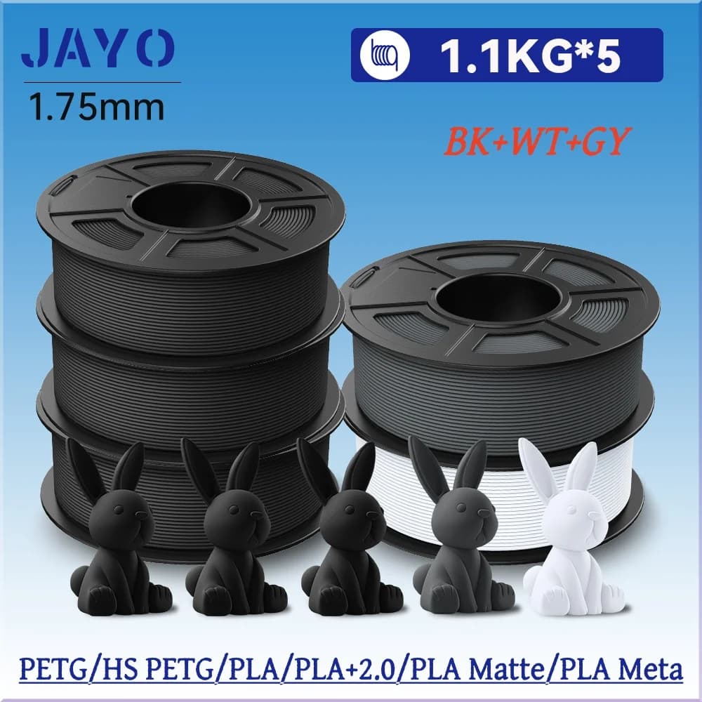 JAYO 5 Rolls 3D Printer PLA/PETG/PLA+/PLA Meta/PLA Matte Filament 1.75mm 3D Printing Materials for 99% 3D FDM Printer & 3D Pen